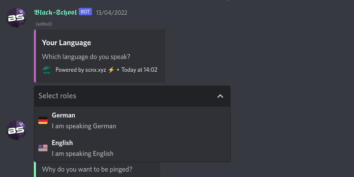 Screenshot of a message using Self-Role-Elements in Discord