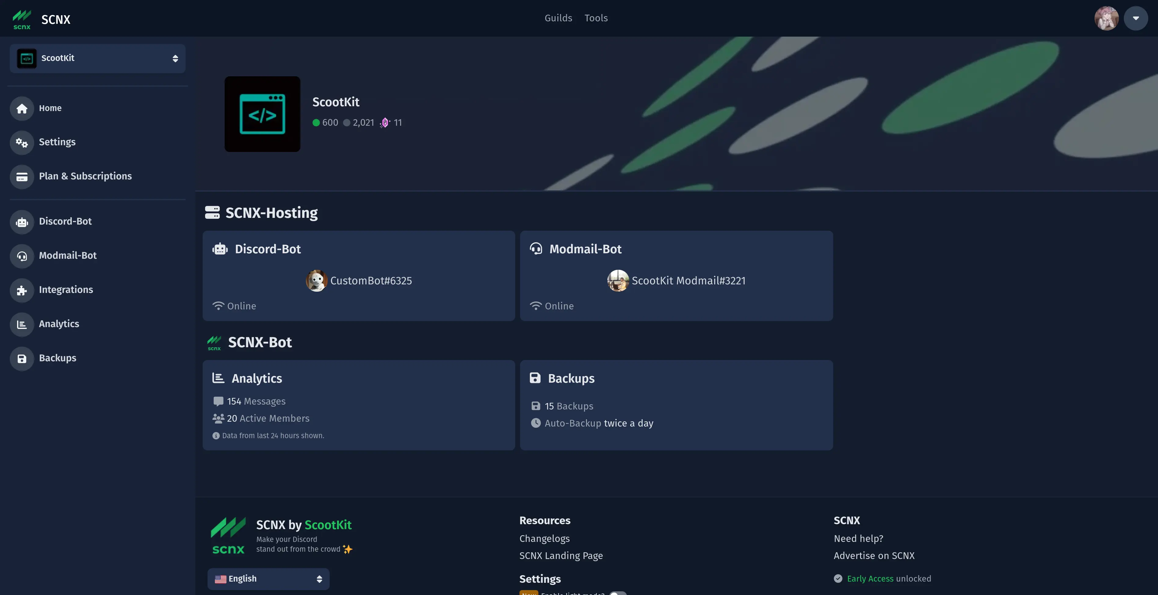 Screenshot of the SCNX Dashboard