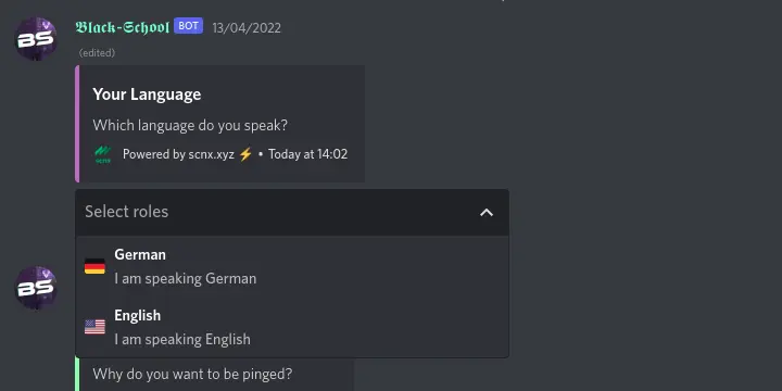 Screenshot of a message using Self-Role-Elements in Discord